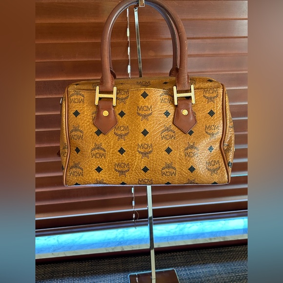 MCM Small Cognac Visetos Boston Bag - Picture 2 of 11